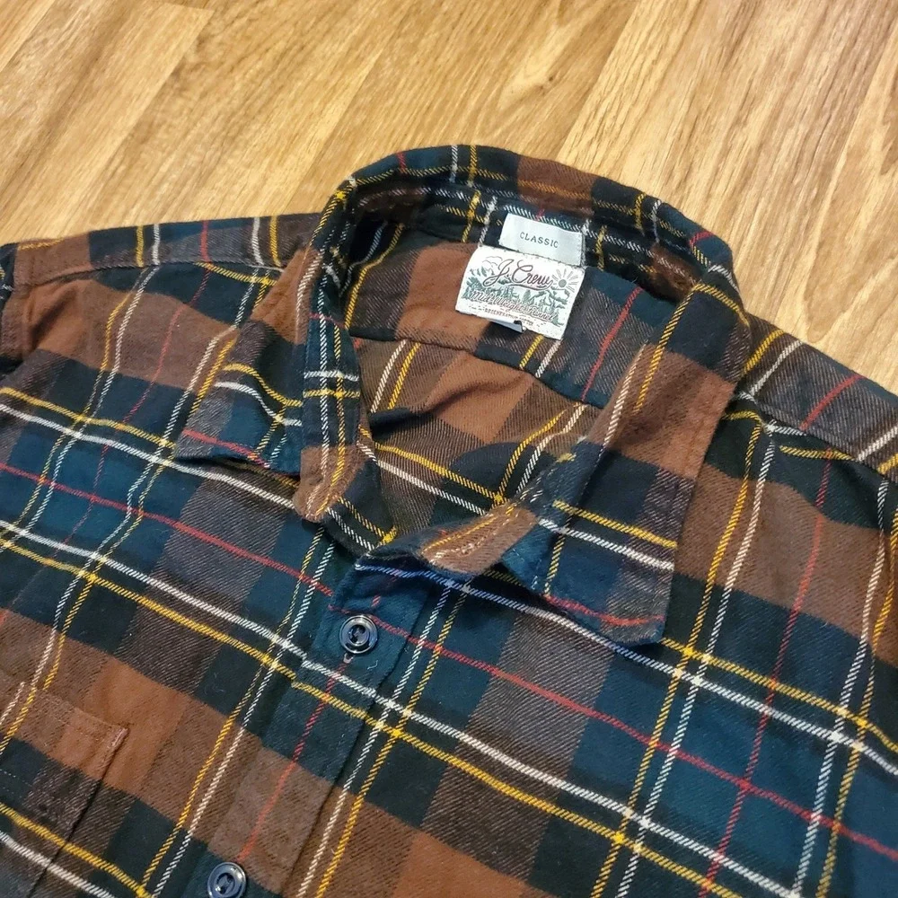 J. Crew Flannel Shirt Men XL Brown Midweight Regenerative Cotton Classic‎ Work